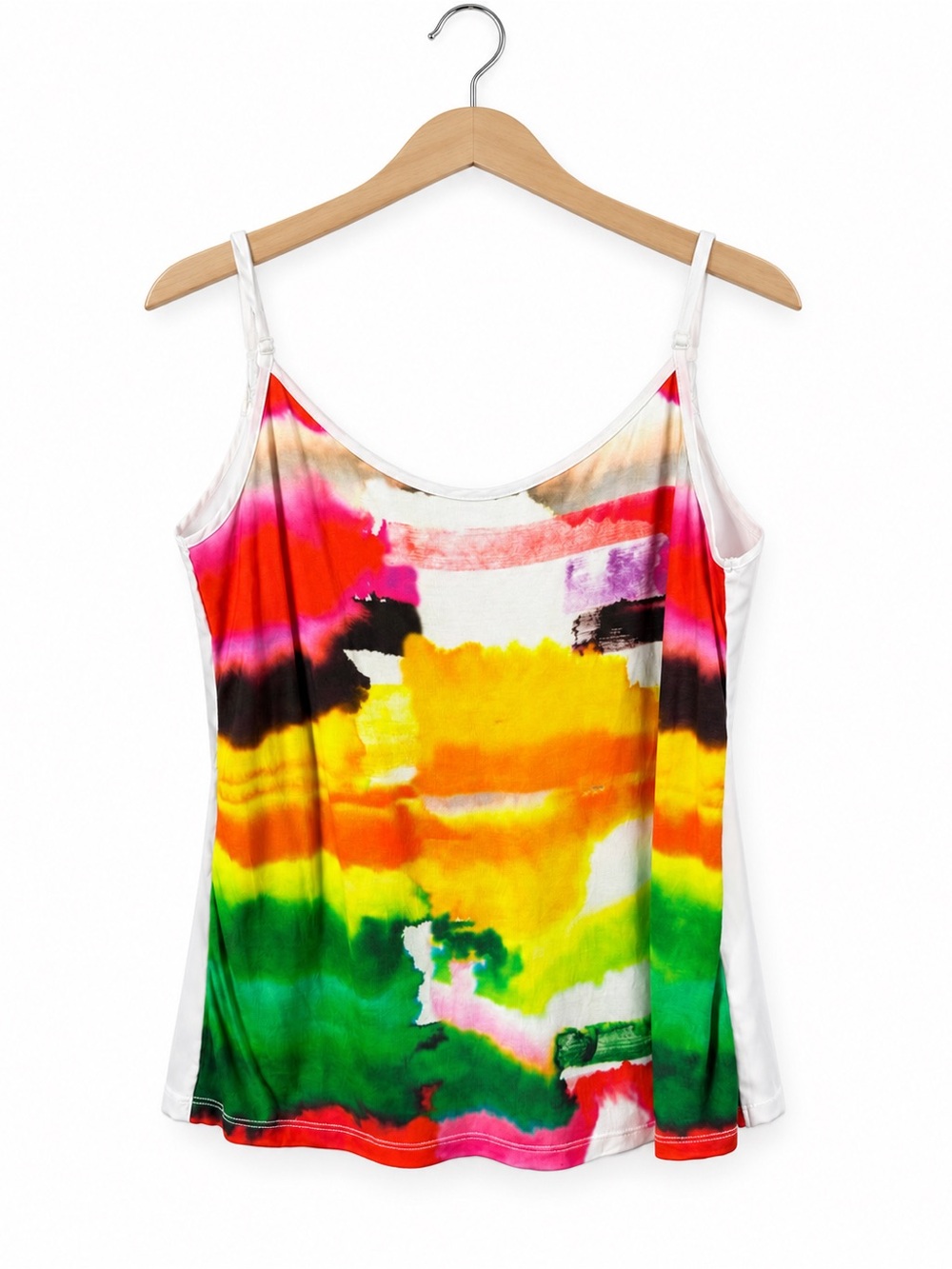 Desigual Multicolor Watercolor Cami XL Satin Strappy Tank Y2K Artsy Statement
